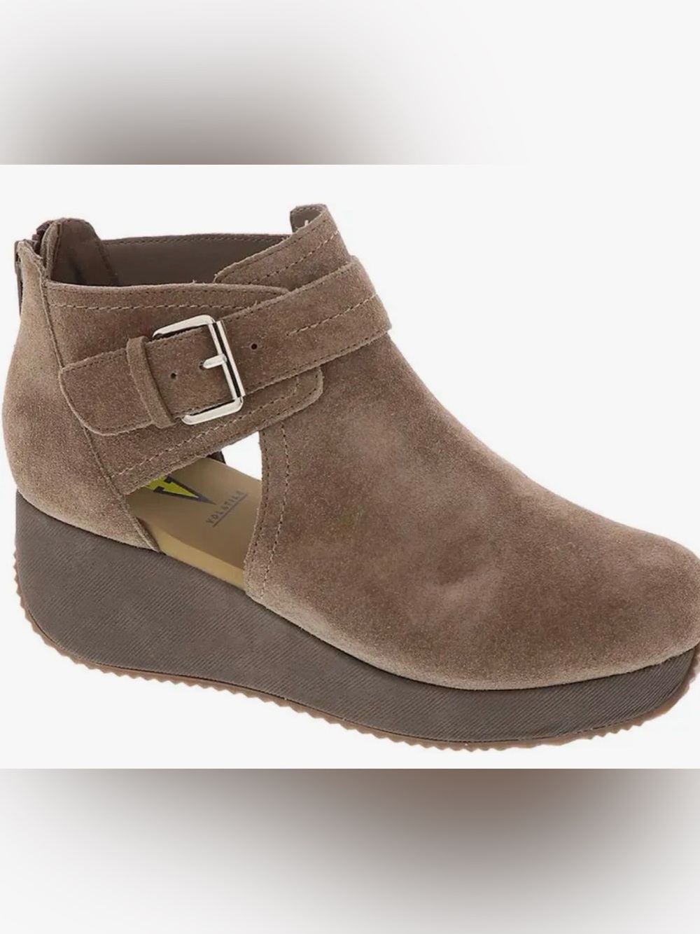 Volatile Taupe Suede Wedge Clog with Buckle